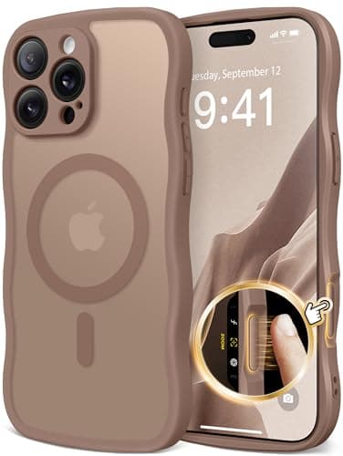 CAPRARO for iPhone 16 Pro Max Case for Women Girls, Upgraded [Full Camera Protection] [Compatible with MagSafe] Cute Wave Translucent Matte Phone Case for iPhone 16 Pro Max, Brown - Image 1
