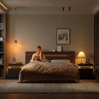 i-aplus Nightstand Set of 2 LED Nightstand with 2 Drawers, Bedside Table with Drawers for Bedroom, Side Bed Table with LED Light, Black - Image 9