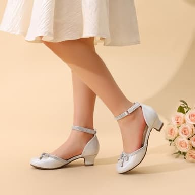 DREAM PAIRS Girls Dress Shoes Closed Toe Low Heels Ankle Strap Pumps for Toddler Little Big Kid Flower Party Wedding Princess,Size 5 Big Kid,Silver,SDFL2318K - Image 3