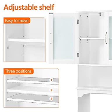 Yaheetech Over The Toilet Storage Cabinet with Double Tempered Glass Doors and Adjustable Shelf, Freestanding Bathroom Storage Rack, 66 Inches Height - Image 7