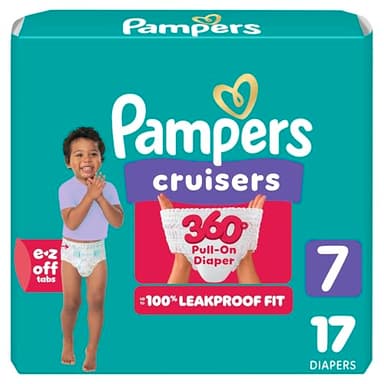 Pampers Diapers - Cruisers 360 - Size 7, 17 Count, Babyproof up to 100% Leakproof Pull-On Diaper (Packaging May Vary) - Image 1