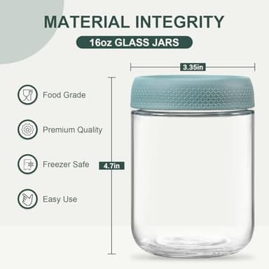 NETANY 4-pack 16oz Glass jars with Airtight Lids, Overnight Oats Containers with Lids, Wide mouth Mason Salad jars, Glass Food Storage Containers for Snacks Yogurt Spice Sugar - Image 3