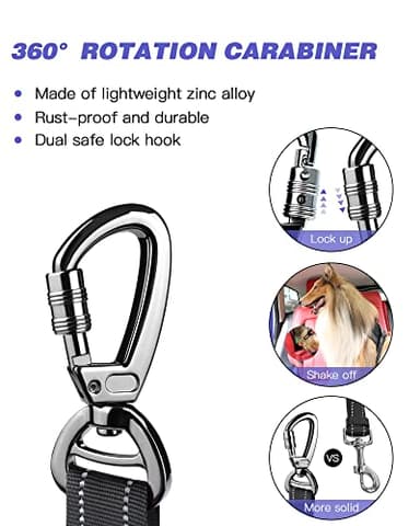 AUBELL Dog Seat Belt for Car,Updated 3-in-1 Adjustable Reflective Bungee Heavy Duty Dog Car Harness Tether with Clip Hook Latch & Buckle,Swivel Zinc Alloy Carabiner,Black - Image 4