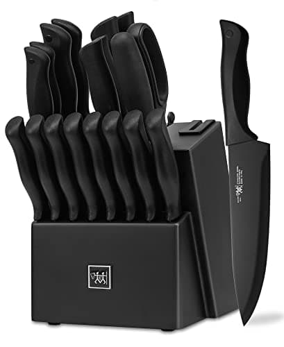 Knife Sets for Kitchen with Block, HUNTER.DUAL 19 Pcs Kitchen Knife Set with Block Self Sharpening, Dishwasher Safe, Anti-slip Handle, Black - Image 1
