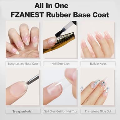FZANEST Hema Free Rubber Base Builder Gel For Nails, Rubber Base Coat for Nail Strengthen Apex Building Extension Long Lasting Protect in A Bottle Soak Off UV LED Clear Gel Nail Polish - Image 5
