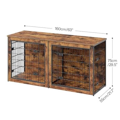 HOOBRO Dog Crate Furniture for 2 Dogs, 63" Large Double Dog Crate Furniture with Divider, Wooden Indoor Kennel TV Stand for Medium Large Dogs, Rustic Brown BF55GW03 - Image 2