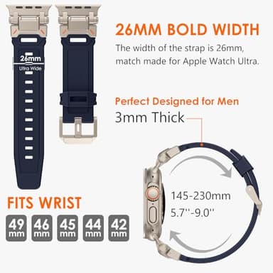 FULLIFE Designed for Apple Watch Band Apple Watch Ultra 3/2/1 49mm for Men, Silicone Rubber Bands with Metal Connector for Apple Watch Series 11/10 46mm, 9/8/7 45mm, SE2/SE 6/5/4 44mm, 3/2/1 42mm - Image 6