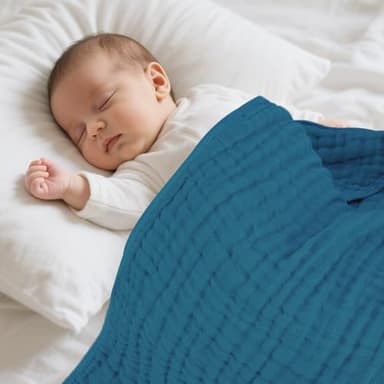 MIGIOL Muslin Hooded Baby Towels 100% Cotton ，Super Soft Muslin Baby Bath Towel - 32 x 32 Inches, Suitable for Newborn and Young Children up to 3 Years Old. (Light Blue & Dark Blue) - Image 3