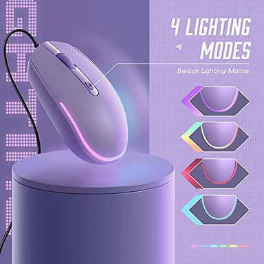 Seenda Wired Mouse - USB Computer Mouse with RGB Backlit Optical LED, Attached USB Cord for Laptops, Notebooks, Chromebook - Purple - Image 2