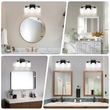 FonmYim Black Bathroom Light Fixtures, 3-Light Modern Vanity Light Over Mirror, Wall Sconces with Milky White Frosted Glass Shades, E26 Socket (Bulbs Not Included) - Image 3