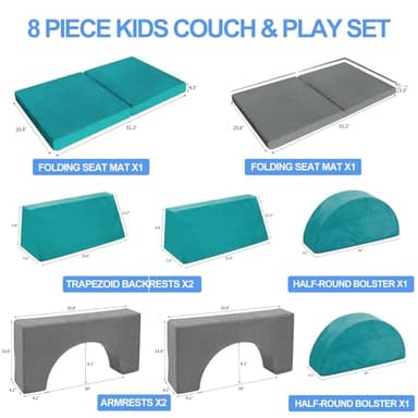 RELIANCER Modular Kids Play Set - 8PCS Foam Couches for Playroom, Toddler to Teen Sectional Sofa, Childrens Nugget Couch, Playhouse Fort Set - Image 3