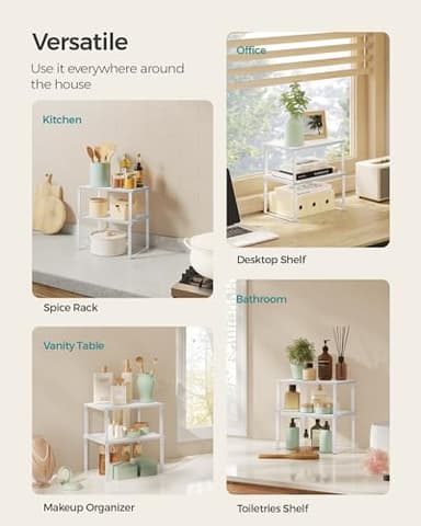 SONGMICS Cabinet Organizer Shelf, Set of 4 Kitchen Counter Shelves, Kitchen Storage, Spice Rack, Stackable, Expandable, Metal and Engineered Wood, Cloud White and Snow White UKCS027W01 - Image 6