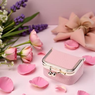 Leather Mini Jewelry Box for Women, Portable Vintage Leather Coin Purse, Jewelry Case with Kiss Lock, Mini Travel Ring Box for Earring Ring Necklace (Pink) - Image 8