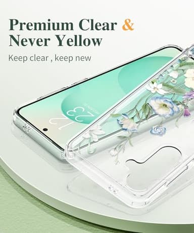 GVIEWIN for Samsung Galaxy S25 Plus Case with Screen Protector & Camera Lens Protector, [Non Yellowing] Clear Floral Hard Shockproof Bumper Women Phone Case for S25 Plus 6.7" (Aquilegia/White) - Image 3