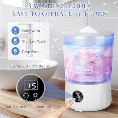 Underwear Washing Machine - Rechargeable Dual-Bucket Mini Washing Machine w/ 1.5L Isolated Tubs, Bionic Hand-Wash Tech for Travel, Camping, Dorm | 3 Modes, 3000mAh - Image 2