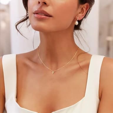 Poxtex Gold Cross Necklace for Women Girls Dainty Cute 14K Gold Plated Small Cross Pendant Trendy Jewelry Non Tarnish Waterproof Simple Tiny Necklace Religious Christian Baptism Jesus Faith Gifts Stuff - Image 3
