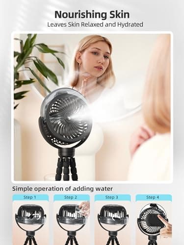 Misting Stroller Fan, 6000mAh Battery Operated Portable Fan with Light & 360° Pivoting, Personal Fans with Flexible Tripod for Baby, Office, Travel,Treadmill,Outdoors - Image 7