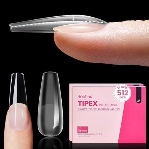 Beetles Tipex Instant Apex Nail Tips, 2 Boxes 256 PCS (Total 512 PCS), Pre-etched Long Coffin Acrylic Gel Nail Tips, Thick Clear Full Cover False Nails - Image 1