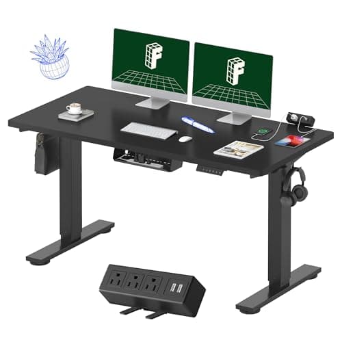 FLEXISPOT EN2 Whole-Piece Standing Desk with Clamp Power Strip, 55 x 28” Electric Stand Up Height Adjustable Desk with Cable Management (Black Frame + 55" Black Top, 2 Packages) - Image 1