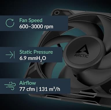 ARCTIC P12 Pro - Powerful Premium Fan, 120 mm PWM Fan, 600-3000 RPM, 0 RPM <5% PWM, Fluid Dynamic Bearing, 4-Pin - Black - Image 2