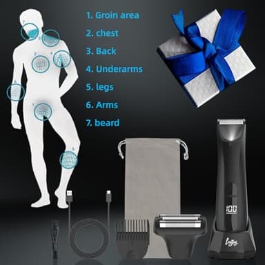 INVJOY Manscape Body Trimmer for Men, Waterproof Electric Razor/Shavers with Dual-Head for Facial, Pubic & Groin Hair Grooming, Ceramic & Foil Blades Hair Trimmer with LED - Birthday Gift for Him Dad - Image 8