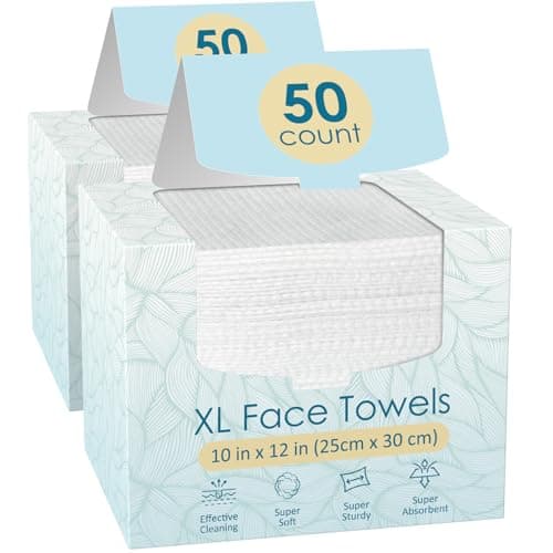 Fygrip 100 Count (2 Box) XL Disposable Face Towels 10” x 12”, 100% Viscose Fibre, Soft & Skin Friendly Face Towelettes Disposable, Facial Tissue Wipes for Women Cleansing - Image 1