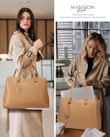 LOVEVOOK Work Laptop Tote Bag for Women, Leather Laptop Bag Teacher Tote Bag, Professional Computer Bag Large Purses Handbag, Beige, Fits 15.6 Inch Laptop - Image 8