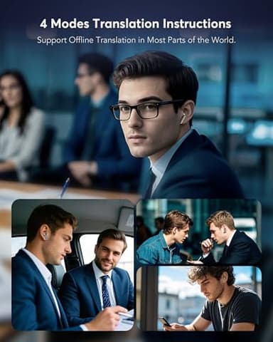 EUQQ AI Language Translation Earbuds, Bluetooth 5.4 Headphones Translator for 144 Languages & Accents, Wireless 36 Hours Wireless Headphones with 4 ANC Mic, IP7 Waterproof Earphones,Black - Image 6
