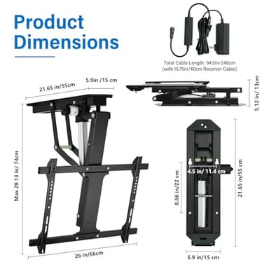 TOPSKY Electric Adjustable Ceiling TV Mount with Remote, Motorized Flip Down Fits for Flat and Pitched Roof and 32 to 70 Inch Flat and Curved Screen TVs (Black) - Image 6