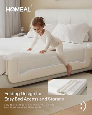 HOMEAL 59in Foldable Toddler Bed Rails, Bed Rail for Toddlers, Baby Bed Rail Guard for King Size,Twin Size, Full Size, Queen Size Beds, Bed Guard Rail, Beige - Image 5