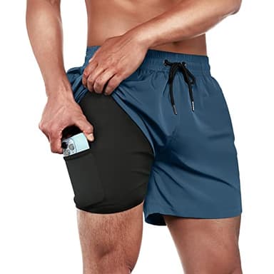 BRISIRA Mens Swim Trunks Swim Shorts Quick Dry 5 inch Inseam Beach Shorts with Compression Liner and Zipper Pocket - Image 1