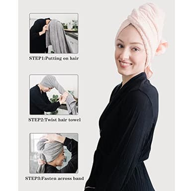 ROLSHOL 2 Packs Large Microfiber Hair Towels for Women, Super Absorbent & Quick Dry Hair Towel Wrap for Curly Hair Long & Short Hair- Anti-Frizz Hair Turbans for Wet Hair - 27.5''*39.4'' - Image 3