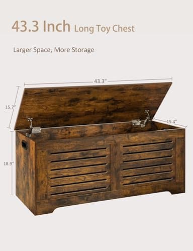 DINZI LVJ Storage Chest, 43.3” Wooden Toy Box with 2 Safety Hinges, Retro Entryway Shoe Storage Bench with Flip-Top, Sturdy Large Storage Trunk for Living Room, Bedroom, Easy Assembly, Rustic Brown - Image 9