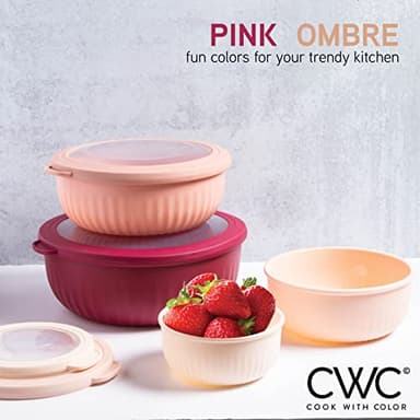 COOK WITH COLOR Prep Bowls with Lids- Wide and Deep Nesting Plastic Small Mixing Bowl Set with Lids, 8 Piece Set - Wide Bowls, Rose - Image 4