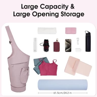 sportsnew Yoga Mat Bag, Large Opening Long Tote Yoga Mat Carrier Holder Bag with Waterproof Wet Pocket and Drawstring Water Bottle Pocket, Adjustable Shoulder Strap Storage Bag, Pink, patent pending - Image 5