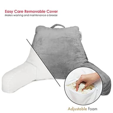 Nestl Reading Pillow with Shredded Memory Foam, Designed for Sitting Up in Bed and Couch, Back and Arms Adjustable Support for Adult & Teens Backrest Pillows for Reading, with Washable Cover Dark Grey - Image 5
