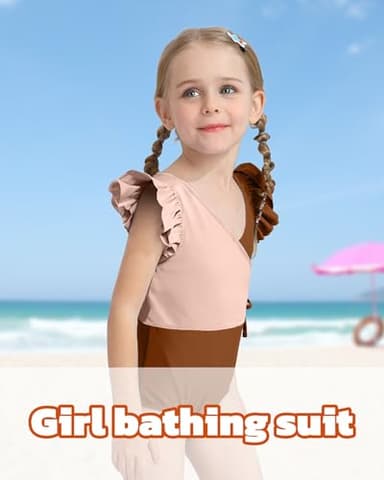 Mioglrie Girls Swimsuit 5T Summer Little Girl Bathing Suit Swimsuit Brown Color Block 6T Bathing Suit for Girls Beach Swimwear - Image 2