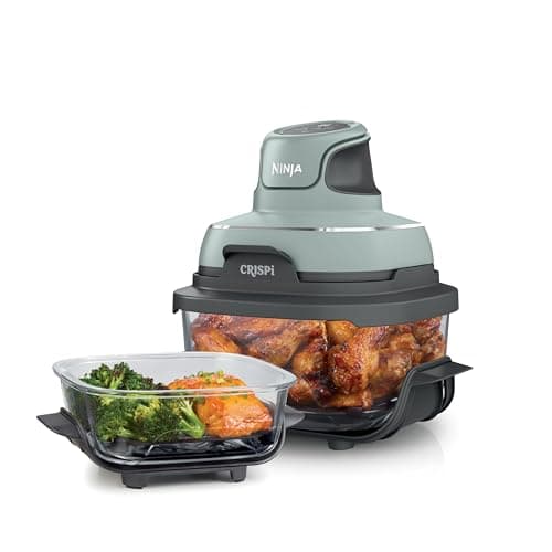 Ninja Crispi Air Fryer, Microwave, Freezer & Dishwasher Safe, Non Toxic Glass Portable Cooking System, 4 QT & 6 Cup Glass Containers with Storage Lids, Easy Meals, Air Fry, Bake, Green, FN101SG - Image 1