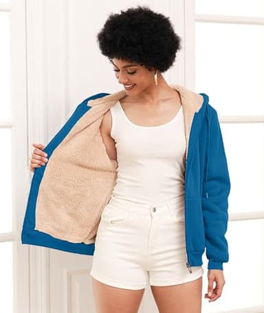 SWISSWELL Hoodies for Women Winter Fleece Sweatshirt - Full Zip Up Thick Sherpa Lined Hooded Jacket Dark Teal Blue XX-Large - Image 3