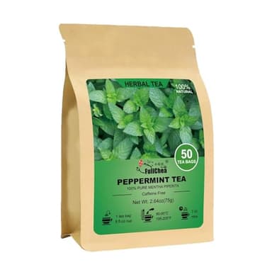 FullChea - Peppermint Tea Bags, 50 Teabags - Premium Peppermint Leaves - Refreshing & Minty - Non-GMO - Caffeine-free - Freshen Breath & Aid Digestion - Image 1