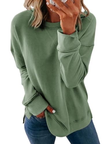 Dokotoo Womens Casual Oversized Long Sleeve Round Neck Sweatshirt Side Split Loose Fit Solid Basic Pullover Tunic Shirts Tops Ladies Sweatshirts for Women 2025 Fashion Fall Spinach Green XLarge - Image 1