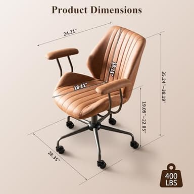 Mid Century Modren Office Chair,Mid Back Ergonomic Executive Chair with Lumbar Support, Computer Desk Swivel Task Chair with Wheels, Faux Lether Suede Fabric Home Chair, Brown - Image 2