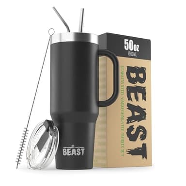 Beast 50 oz Tumbler Stainless Steel Vacuum Insulated Coffee Ice Cup Double Wall Travel Flask (Matt Black) - Image 1