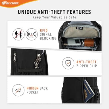 SKYSPER Sling Bag RFID Cross Body Bag Recycled Crossbody Backpack Travel Daypack(Black) - Image 2