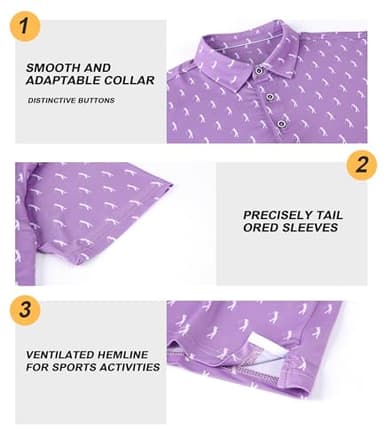 Damipow Mens Golf Shirts Dry Fit Performance Polo Short Sleeve Moisture Wicking Shirt,Purple Men,S - Image 3
