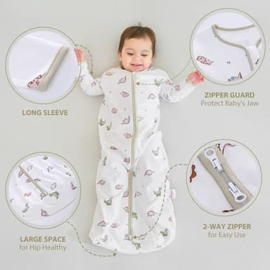 amo nenes Baby Sleep Sack 6-12 Months Long Sleeve Wearable Blanket 0.5 Tog, 2 Pack 100% Cotton Infant Sleeping Sack 2-Way Zipper Sleep Sack, Dinosaurs(Medium) - Image 4