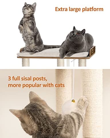 FourFurPets 26.7in Large Cat Tree Tower Condo, Cat Scratch Posts for Indoor Cats, Big Plate, Three 23.6in Full Sisal Scratching Posts, Rustic Brown - Image 4