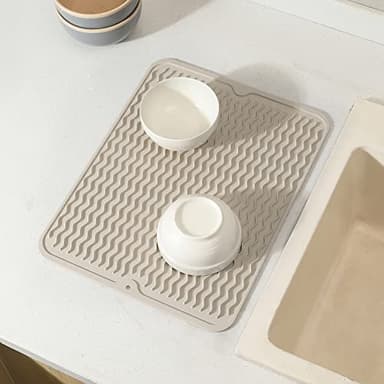 MicoYang Silicone Dish Drying Mat for Multiple Usage,Easy clean,Eco-friendly,Heat-resistant Silicone Mat for Kitchen Counter or Sink,Refrigerator or drawer liner Tapioca L 16 inches x 12 inches - Image 7