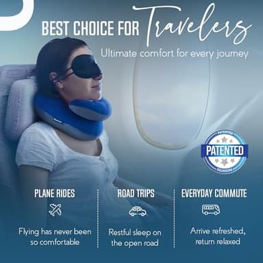 BCOZZY Travel Neck Pillow for Airplane – Patented Double Support for Head, Neck, and Chin. Best for Long Flights, Plane Sleeping & Car Rides. Adjustable Size. Fully Washable. Carry Bag. X-Large, Navy - Image 7