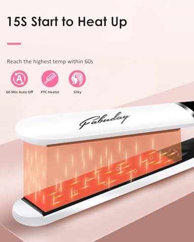 Fabuday Hair Straightener Flat Iron for Women - Fast Heat Up, Dual Voltage, LED Display, 12 Adjustabel Temp, Auto Shut Off Straightening Iron, Flat Irons for All Type Hair, 1'' Ceramic Plates - Image 4